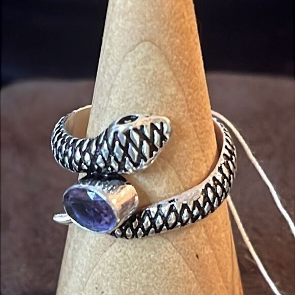 Amethyst Sterling Silver Snake Ring sz9.5 - Picture 5 of 10